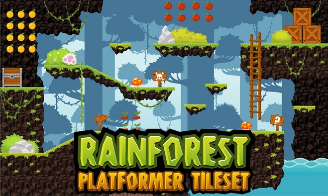 rain forest jungle nature platformer tileset