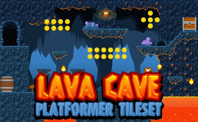 lava cave mine underground platformer tileset