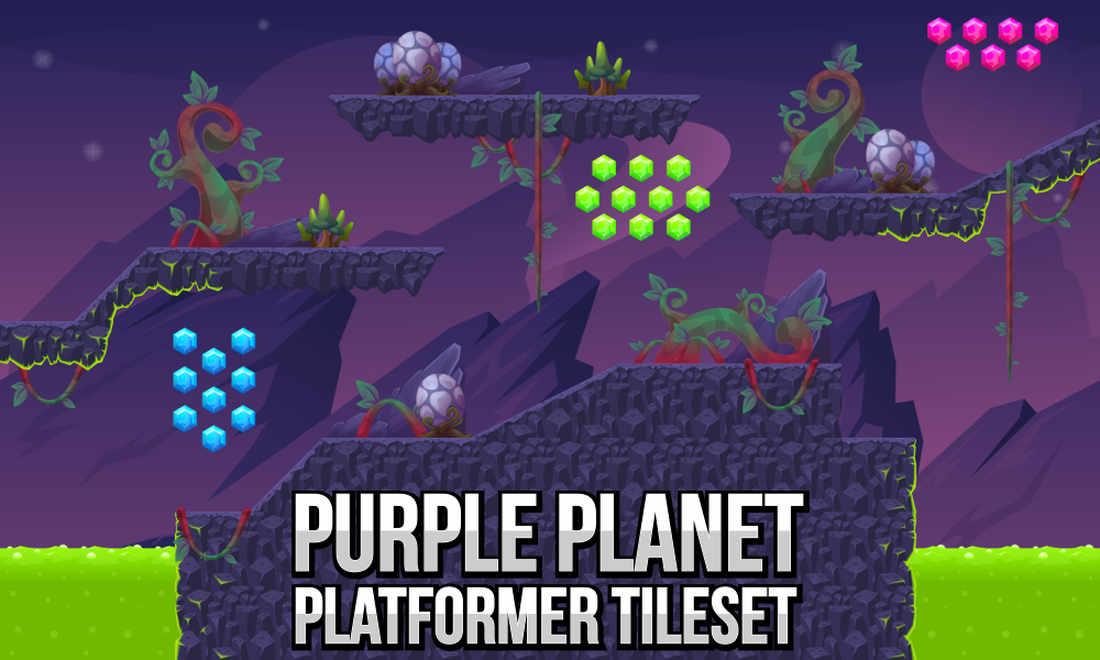purple planet space alien platformer tileset