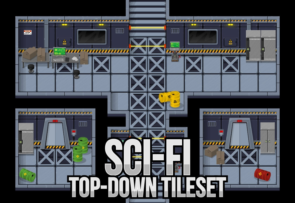top down tileset sci fi space factory