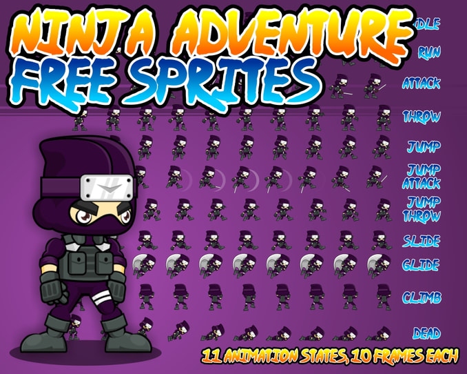 Shadow Ninja Character Sprite Sheets, Game Assets